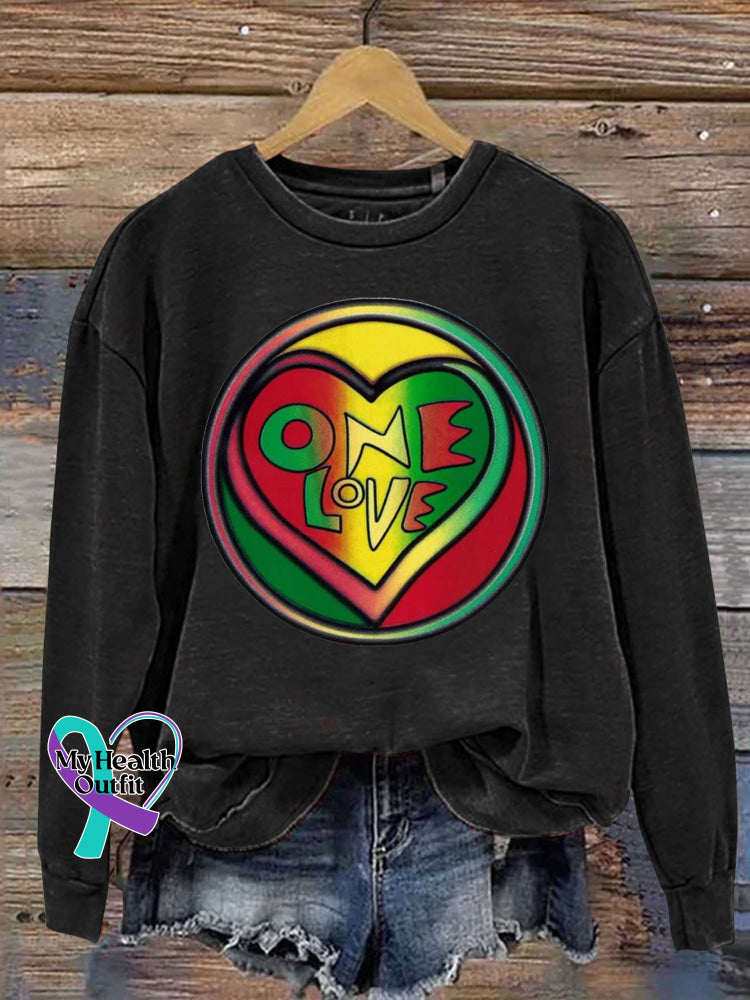 One Love Reggae Retro Casual Sweatshirt Black / S