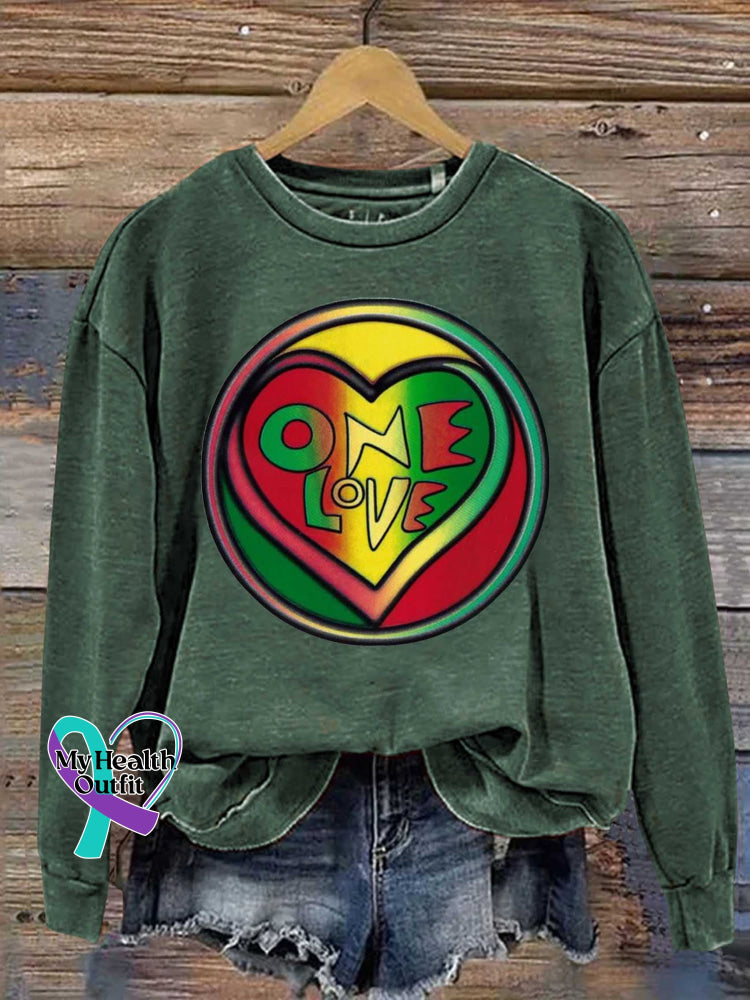 One Love Reggae Retro Casual Sweatshirt Green / S