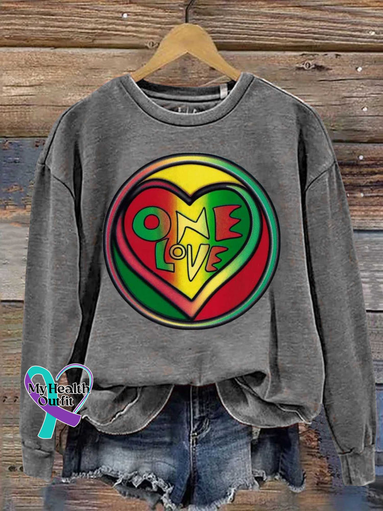 One Love Reggae Retro Casual Sweatshirt Grey / S