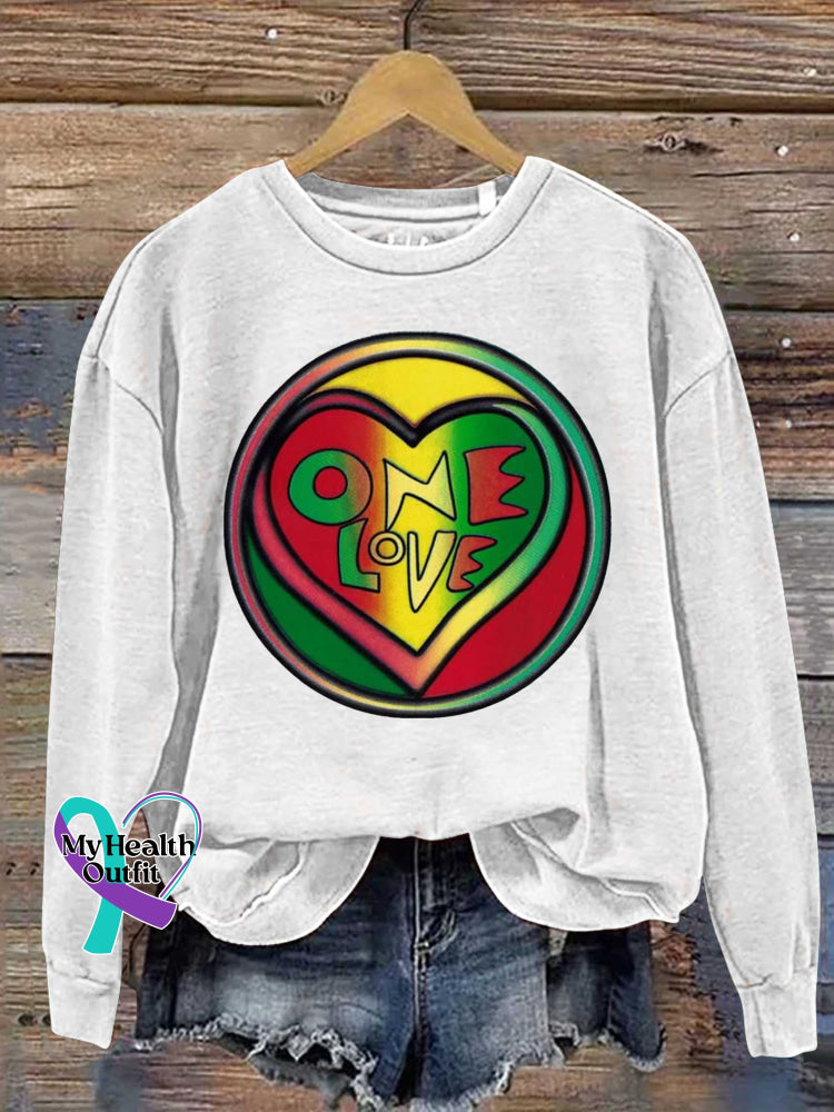 One Love Reggae Retro Casual Sweatshirt White / S