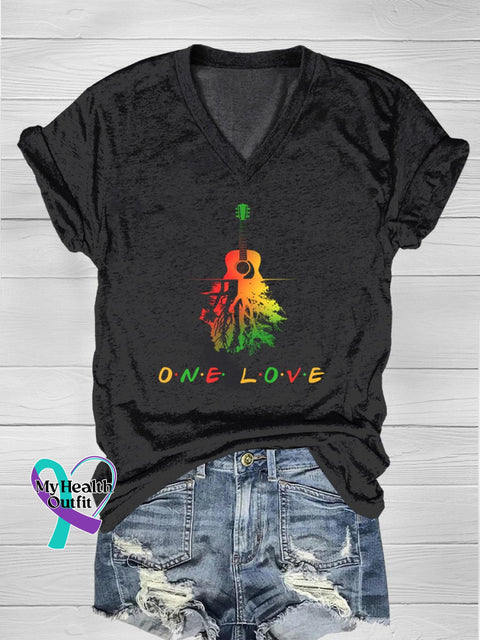 One Love Reggae Retro Casual T-Shirt Black / S
