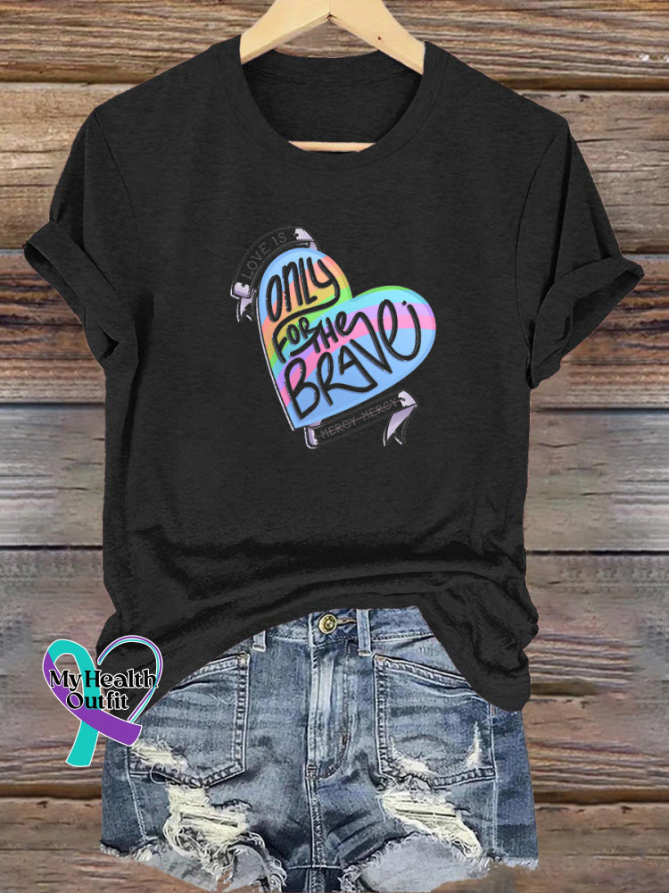 Only For The Brave Printed Casual Crew Neck Short Sleeve T-Shirt Black / S