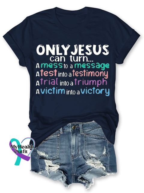 Only Jesus Can Christian Letter Print Causal Short Sleeve T-Shirt Blue / S