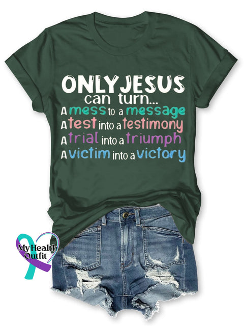 Only Jesus Can Christian Letter Print Causal Short Sleeve T-Shirt Green / S
