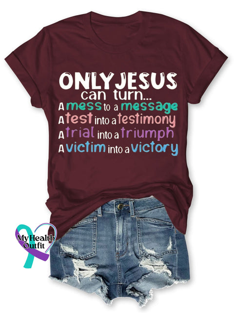 Only Jesus Can Christian Letter Print Causal Short Sleeve T-Shirt Maroon / S