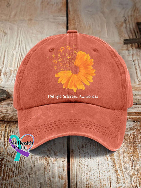 Orange Sunflower Ribbon Multiple Sclerosis Awareness Hat / One-Size