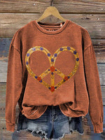 Peace Sign Heart Print Casual Sweatshirt