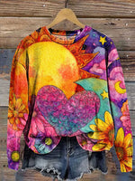Colorful Sun Floral Art Print Casual Sweatshirt