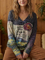 Women's Follow Your Dreams... They Know The Way Print Casual V Neck Long Sleeve Tops
