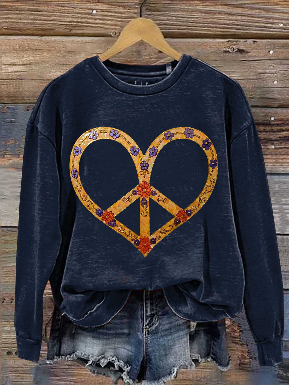 Peace Sign Heart Print Casual Sweatshirt