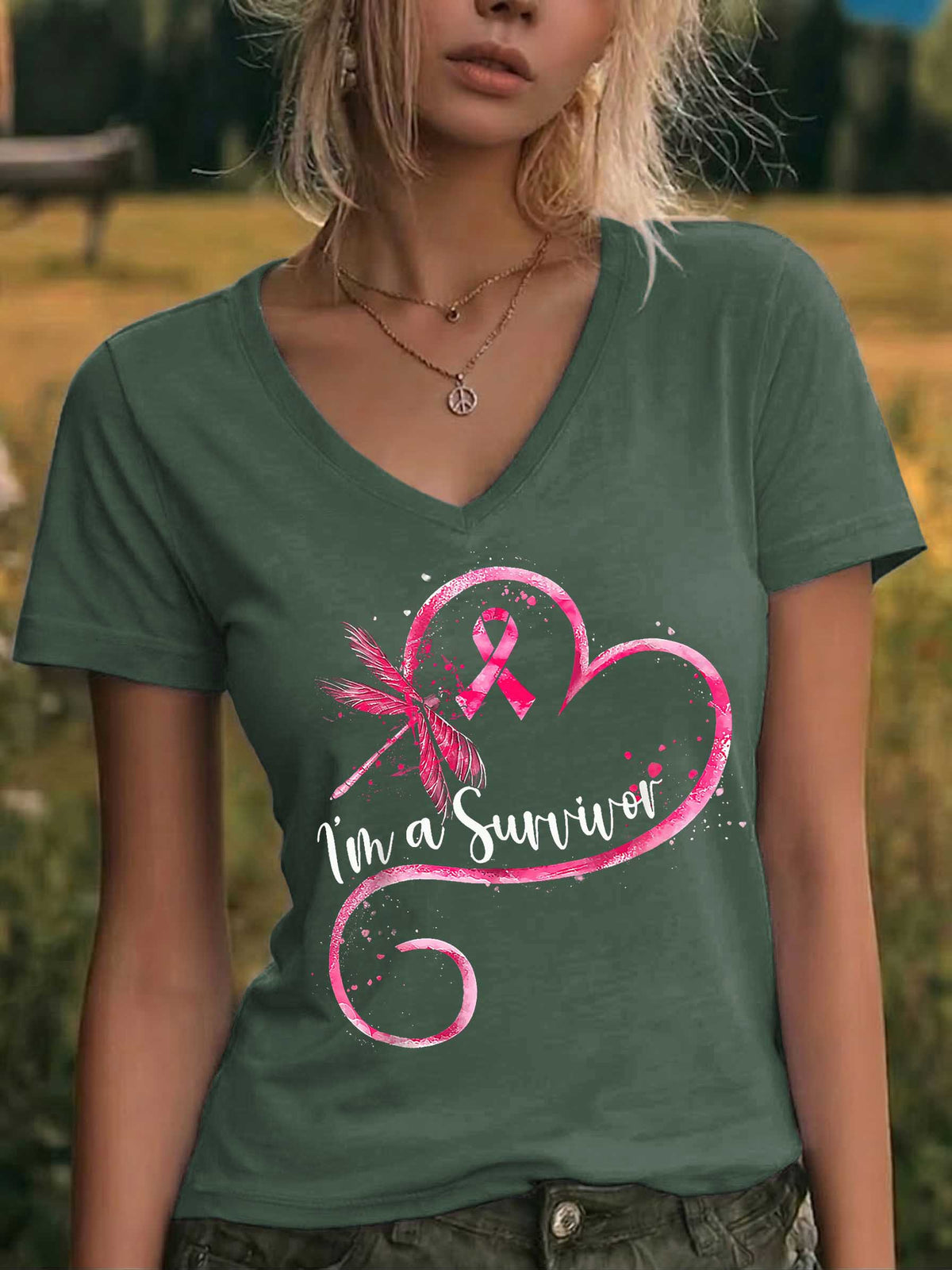 I'm A Survivor Dragonfly V-neck Casual T-shirt