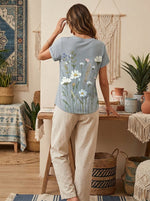 Floral V- Neck Casual T-shirt