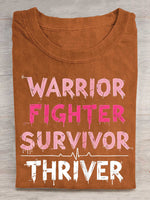 Warrior Fighter Survivor Thriver Breast Cancer Awareness Print T-shirt