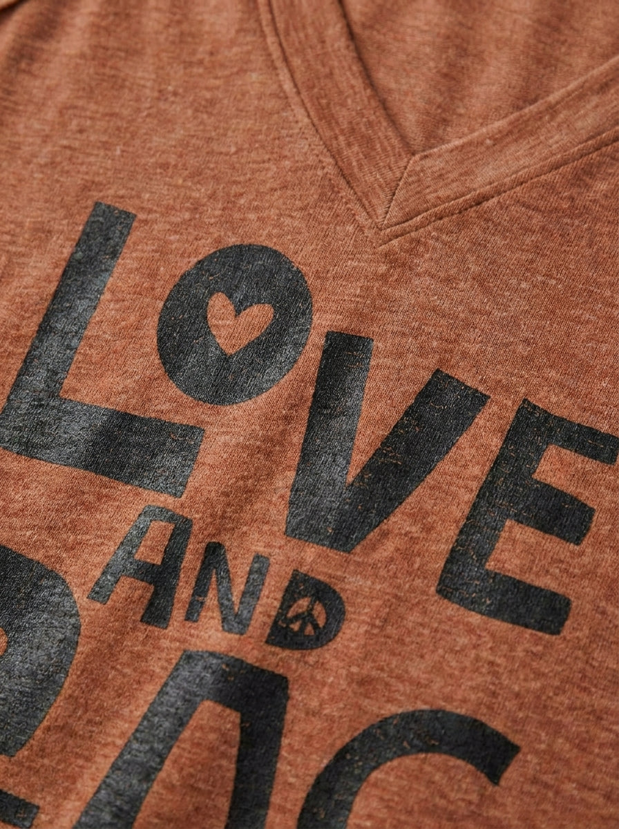 Women's Love And Peace Print Casual V Neck Long Sleeve Tops