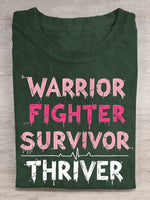 Warrior Fighter Survivor Thriver Breast Cancer Awareness Print T-shirt