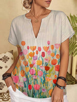 Women's Floral Print Short Sleeve Casual Shirt