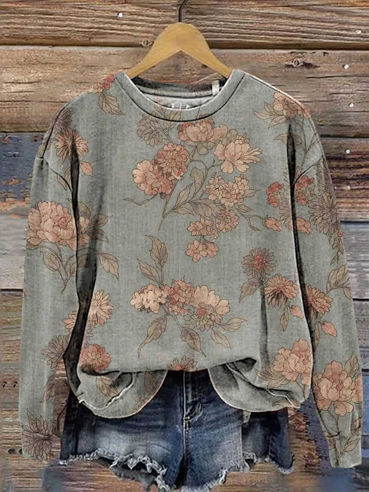 Floral Art Print Casual Sweatshirt