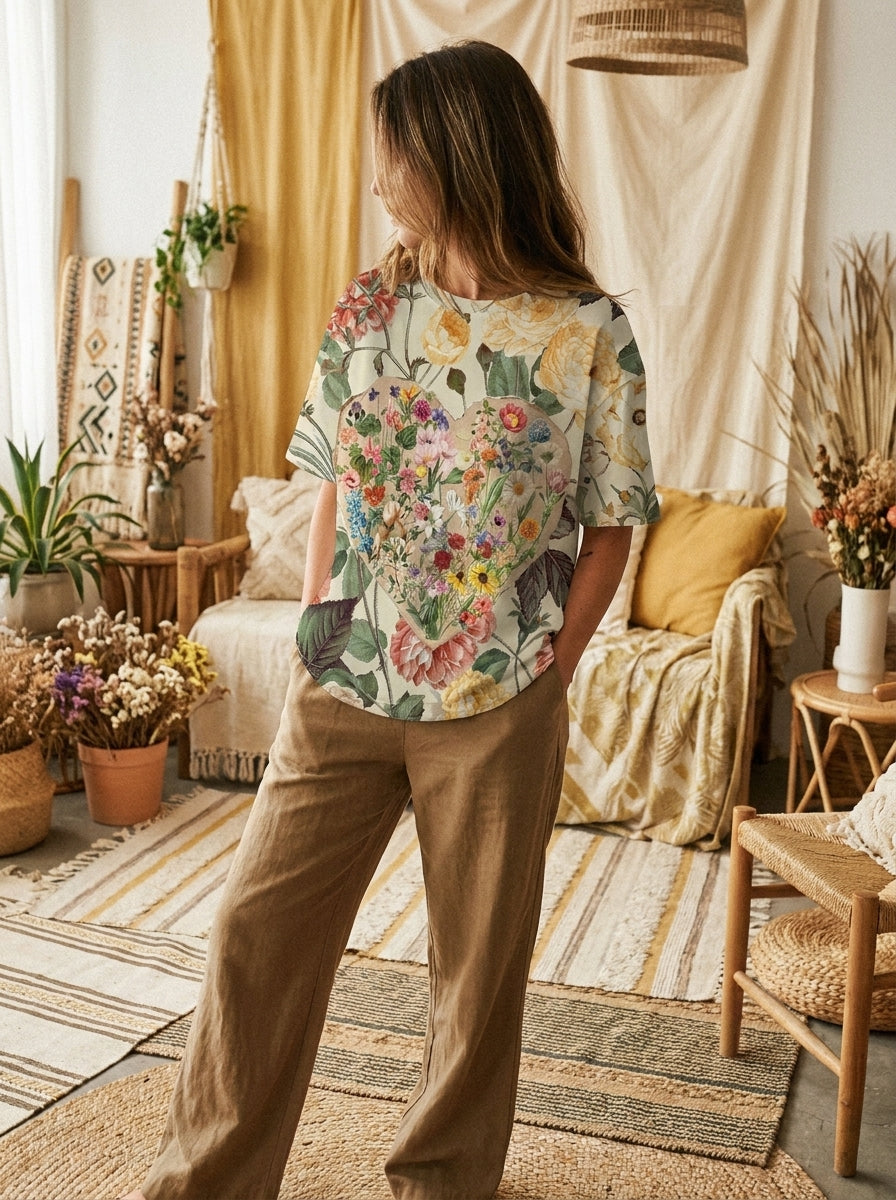 Floral Heart Print T-shirt