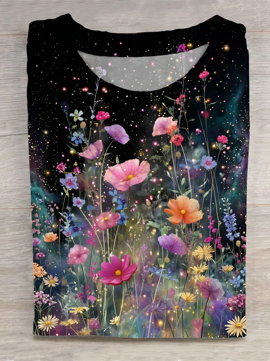 Starry Night Floral Fields Print Shirt, Healing Shirt, Art Gift