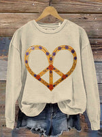 Peace Sign Heart Print Casual Sweatshirt