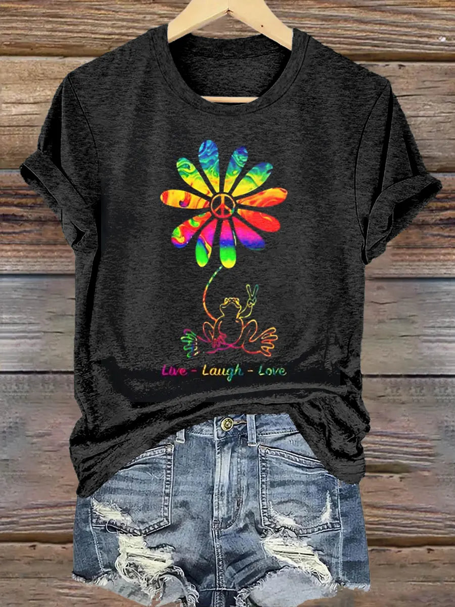 Live-laugh-love, Art Sunflower And Frog Shirt, Motivational Shirt, Mental Health Shirt, Inspirational Gift, Positivity Quote Shirt, Therapy Shirt