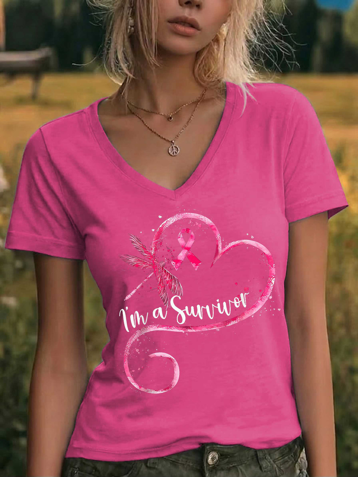 I'm A Survivor Dragonfly V-neck Casual T-shirt