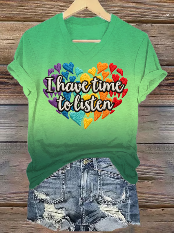I Have Time To Listen V-neck Casual T-shirt