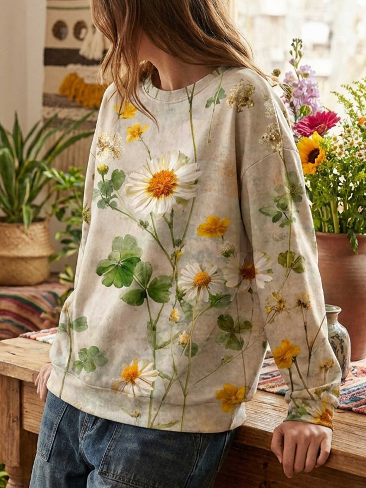 Floral Casual Cotton Sweatshirt
