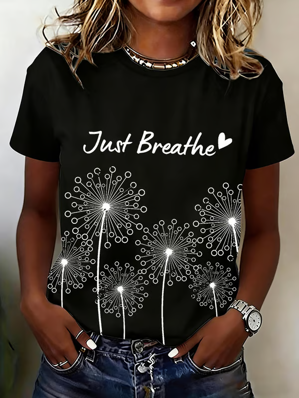 Just Breathe Dandelion Print T-shirt