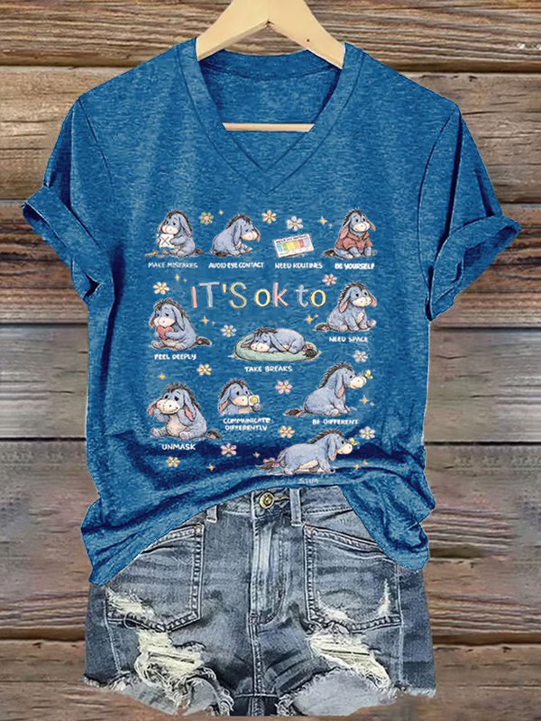 Autism Awareness It's Ok To V-neck Casual T-shirt
