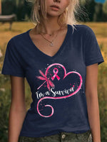 I'm A Survivor Dragonfly V-neck Casual T-shirt