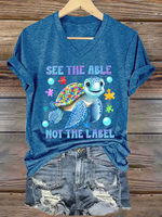 Autism Awareness See The Able Not The Label V-neck Casual T-shirt