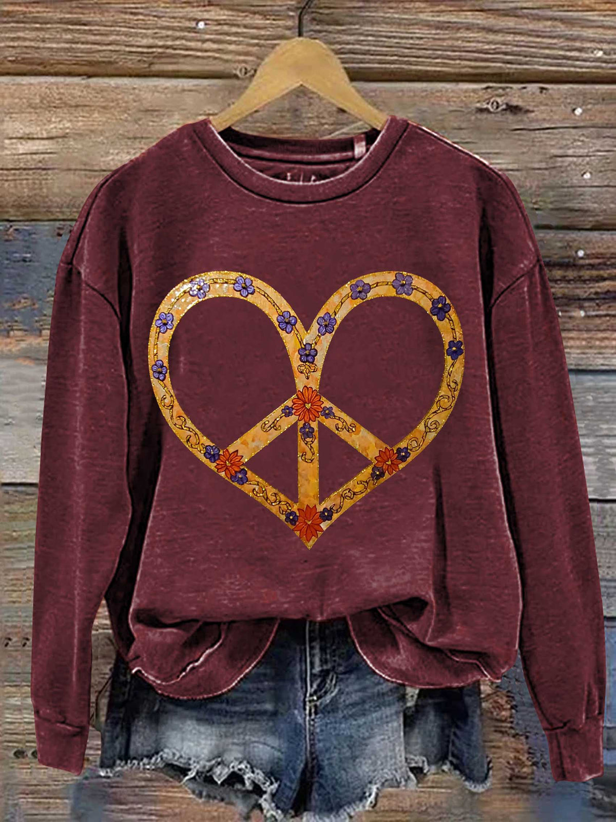 Peace Sign Heart Print Casual Sweatshirt