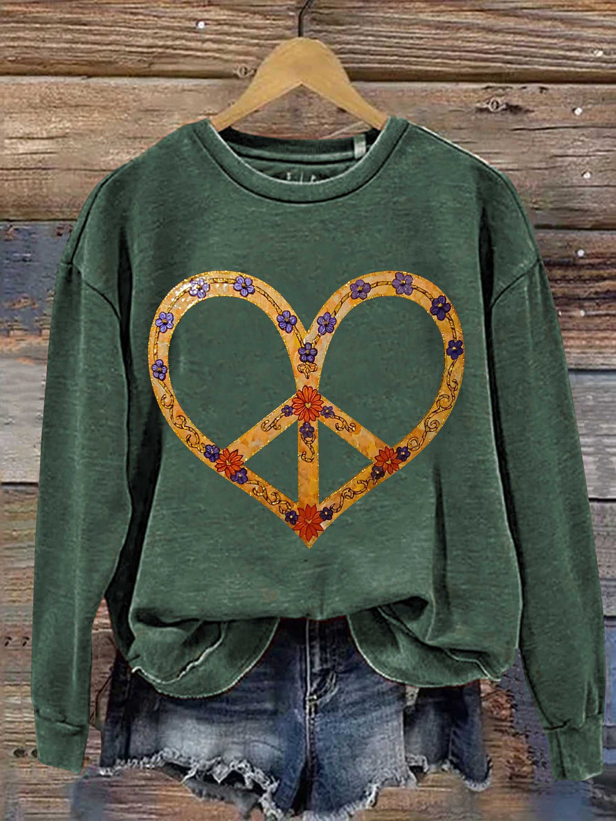 Peace Sign Heart Print Casual Sweatshirt