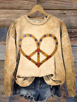 Peace Sign Heart Print Casual Sweatshirt