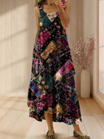 Vintage Floral Print Sleeveless Multi-layered Ruffled Strap Dress