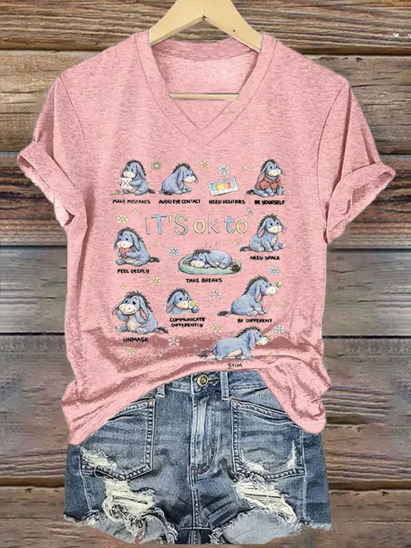 Autism Awareness It's Ok To V-neck Casual T-shirt