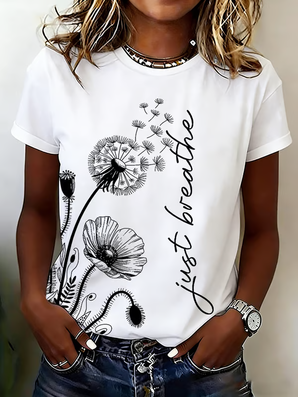 Just Breathe Dandelion Print T-shirt