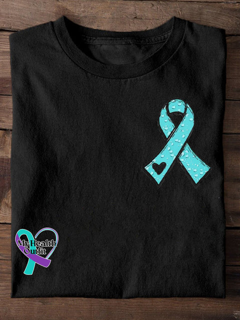 Ovarian Cancer Awareness Ribbon Inspirational Encouragement Print Casual T-Shirt Black / S
