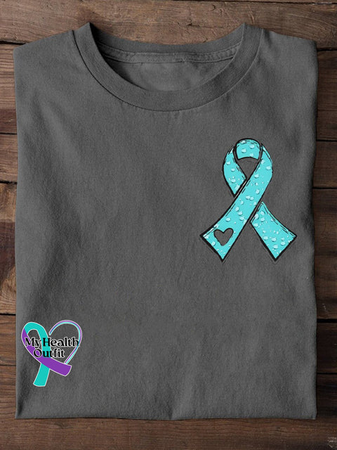 Ovarian Cancer Awareness Ribbon Inspirational Encouragement Print Casual T-Shirt Gray / S