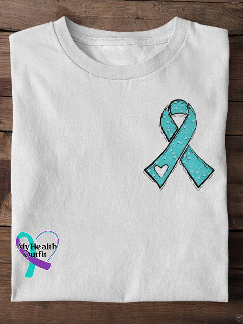 Ovarian Cancer Awareness Ribbon Inspirational Encouragement Print Casual T-Shirt White / S
