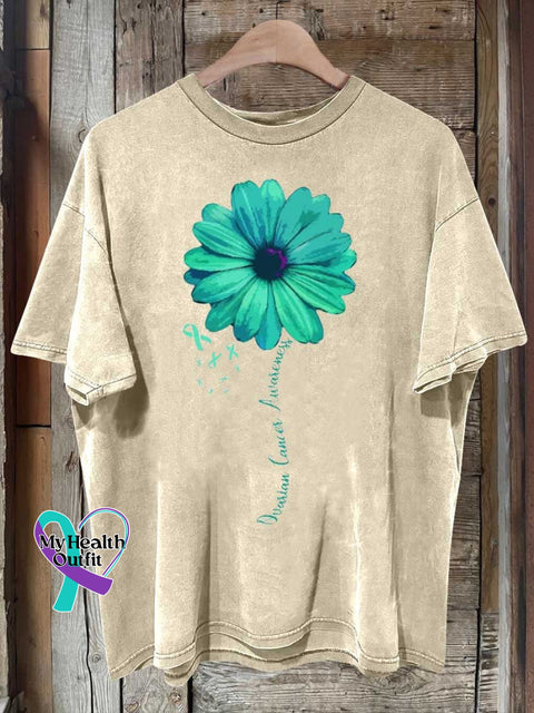 Ovarian Cancer Awareness Ribbon Survivor T-Shirt Sand / S