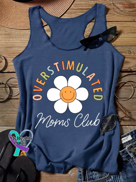 Overstimulated Moms Club Art Design Print Tank Top Navy Blue / S