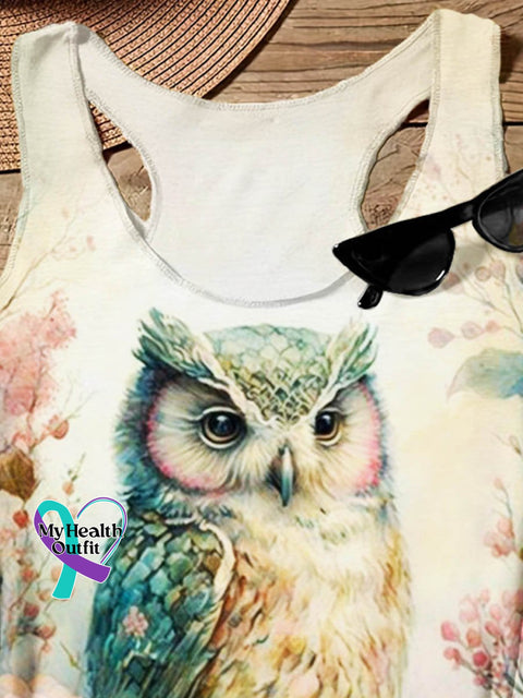 Owl Flower Animal Art Design Print Tank Top