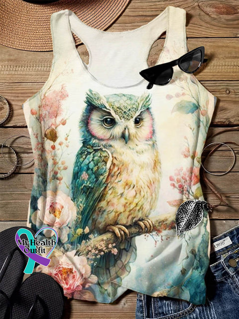 Owl Flower Animal Art Design Print Tank Top Muilticolor / S