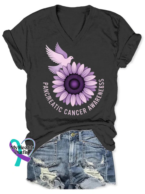 Pancreatic Awareness Art V-neck Casual T-Shirt Black / S