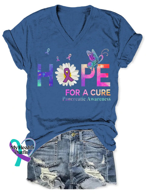 Pancreatic Awareness Art V-neck Casual T-Shirt Blue / S