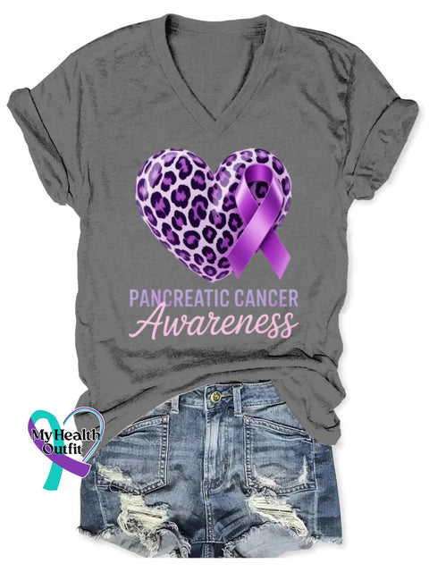 Pancreatic Awareness Art V-neck Casual T-Shirt Grey / S