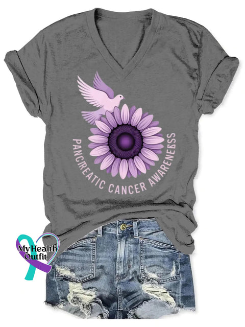 Pancreatic Awareness Art V-neck Casual T-Shirt Grey / S
