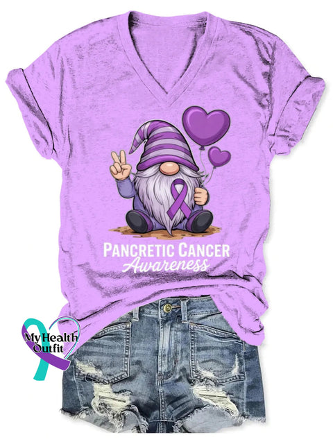 Pancreatic Awareness Art V-neck Casual T-Shirt LightPurple / S